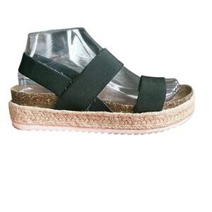 Madden Girl Cybell Black Elastic Strap Platform Espadrille Sandals Size 6.5 Y2K